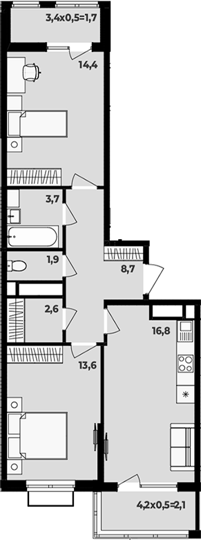 Квартира этаж 11, площадь 65.50 м2