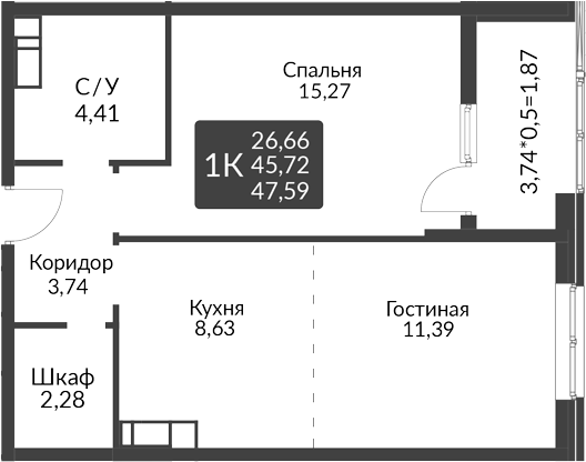 Планировка: 2-комн. квартира 47,6 м²
