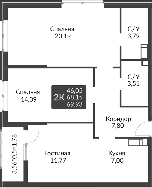 Планировка: 3-комн. квартира 69,9 м²