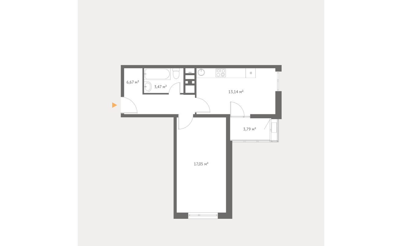 Планировка: 1-комн. квартира 45,2 м²