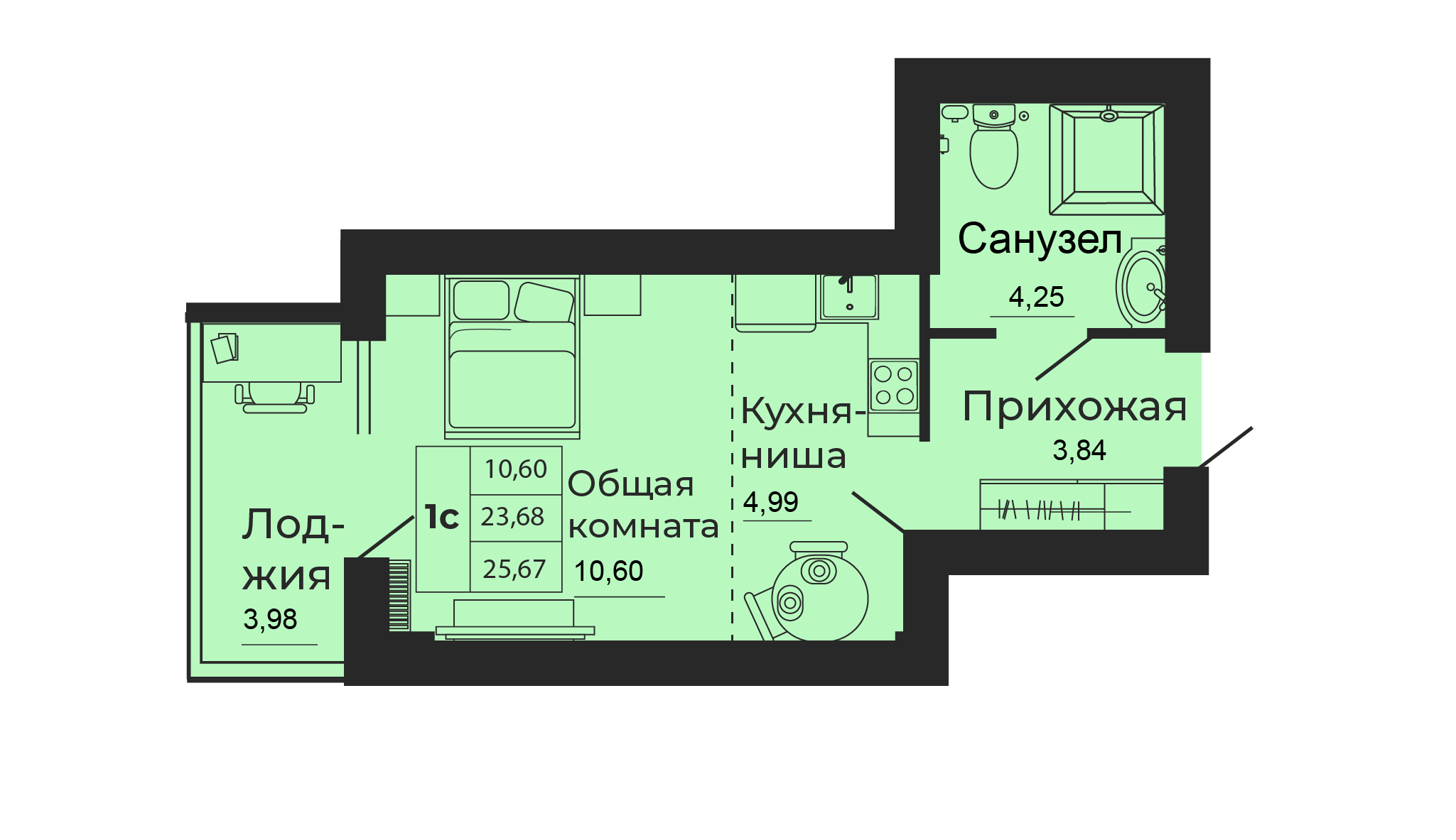 Планировка: Студия 25,7 м²