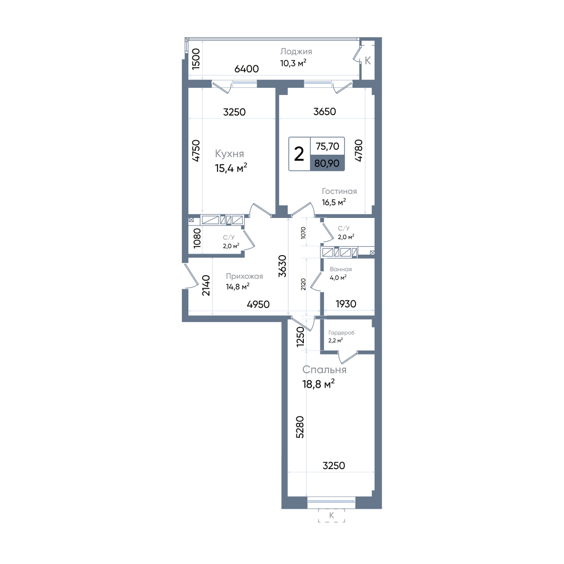 Планировка 1-комнатная 82,3 м²