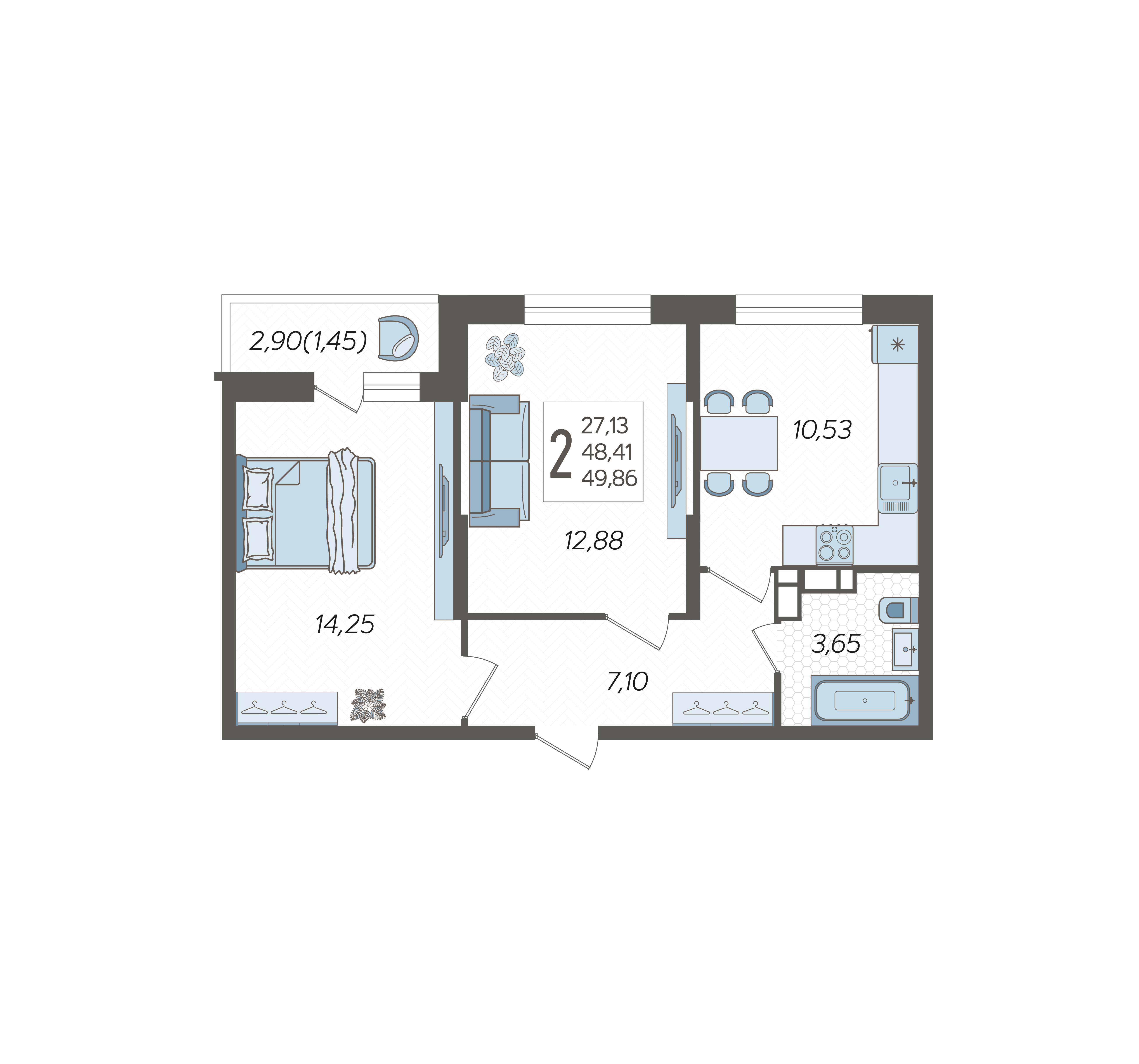 Планировка: 2-комн. квартира 49,7 м²