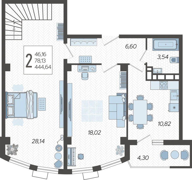 Планировка 2-комнатная 450,01 м²