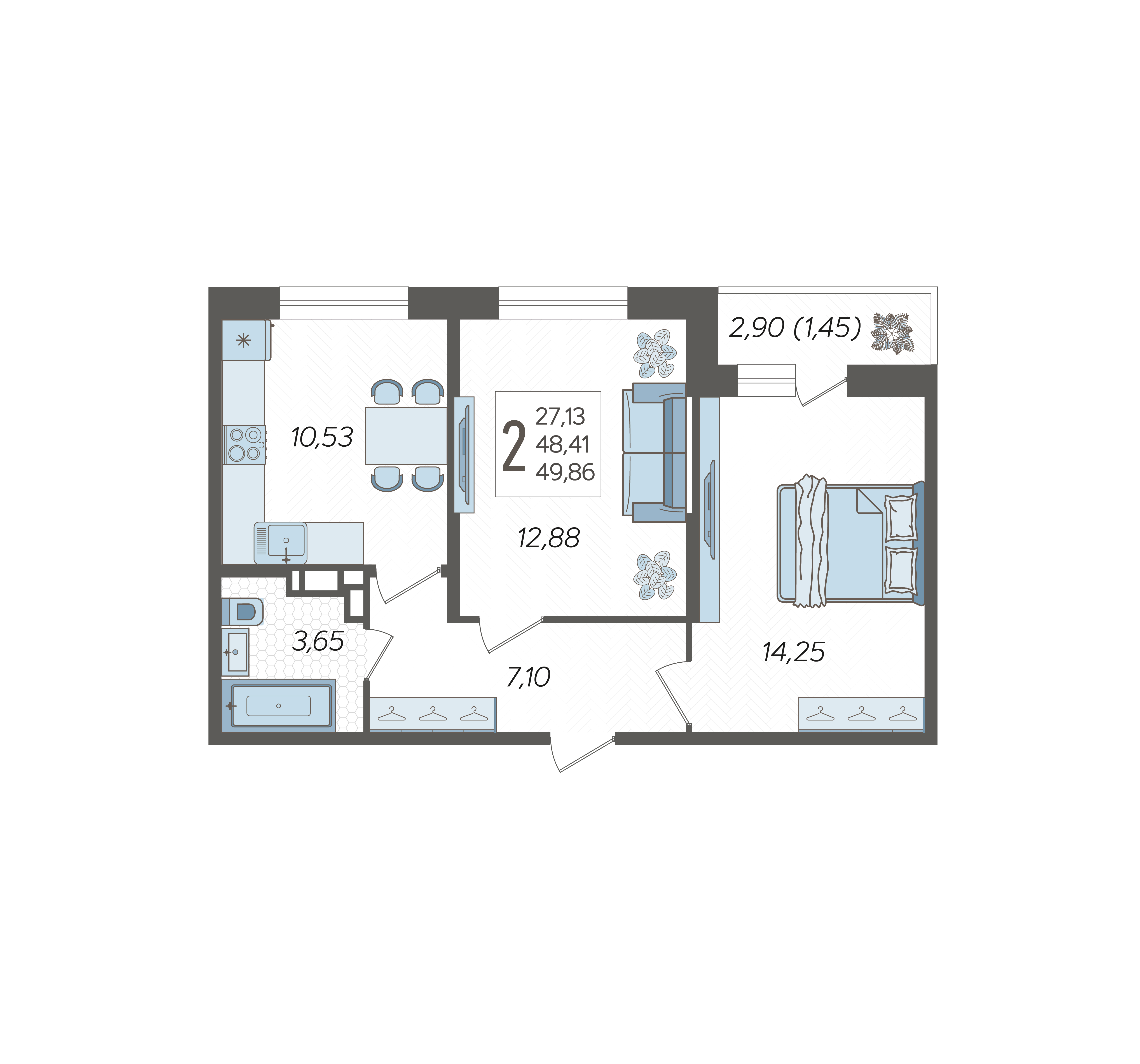 Планировка: 2-комн. квартира 49,9 м²