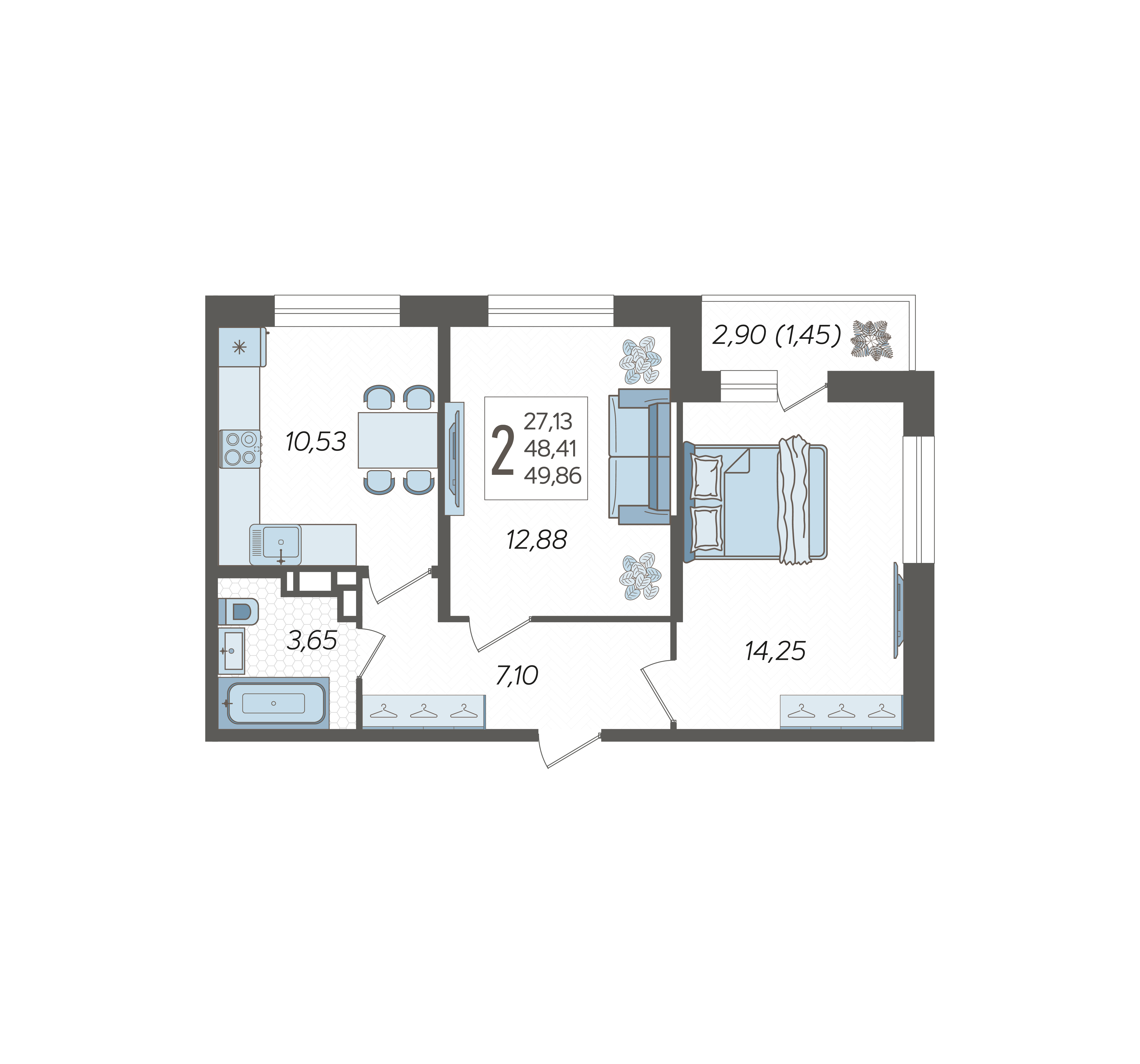 Планировка: 2-комн. квартира 49,9 м²