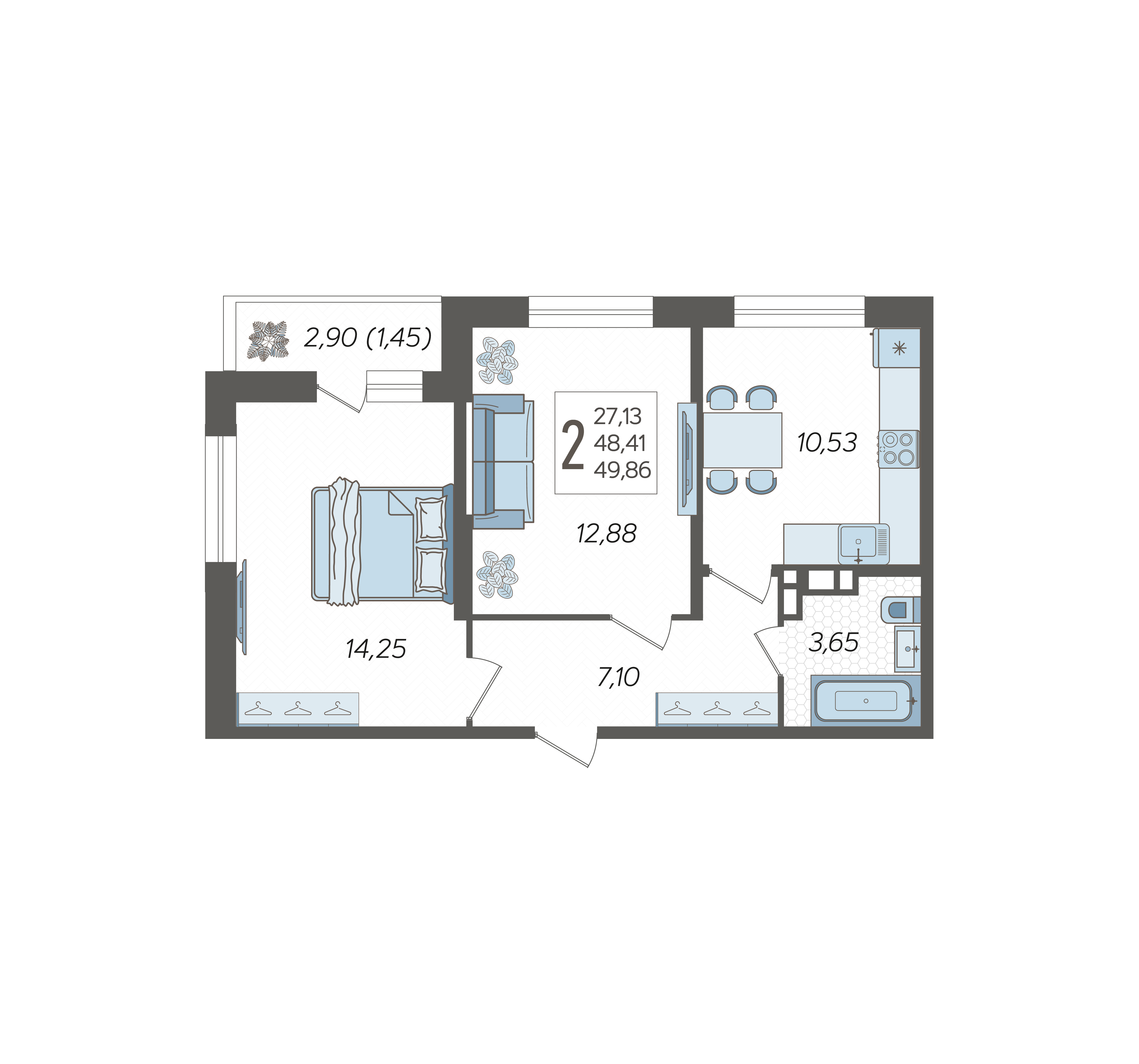 Планировка: 2-комн. квартира 49,9 м²