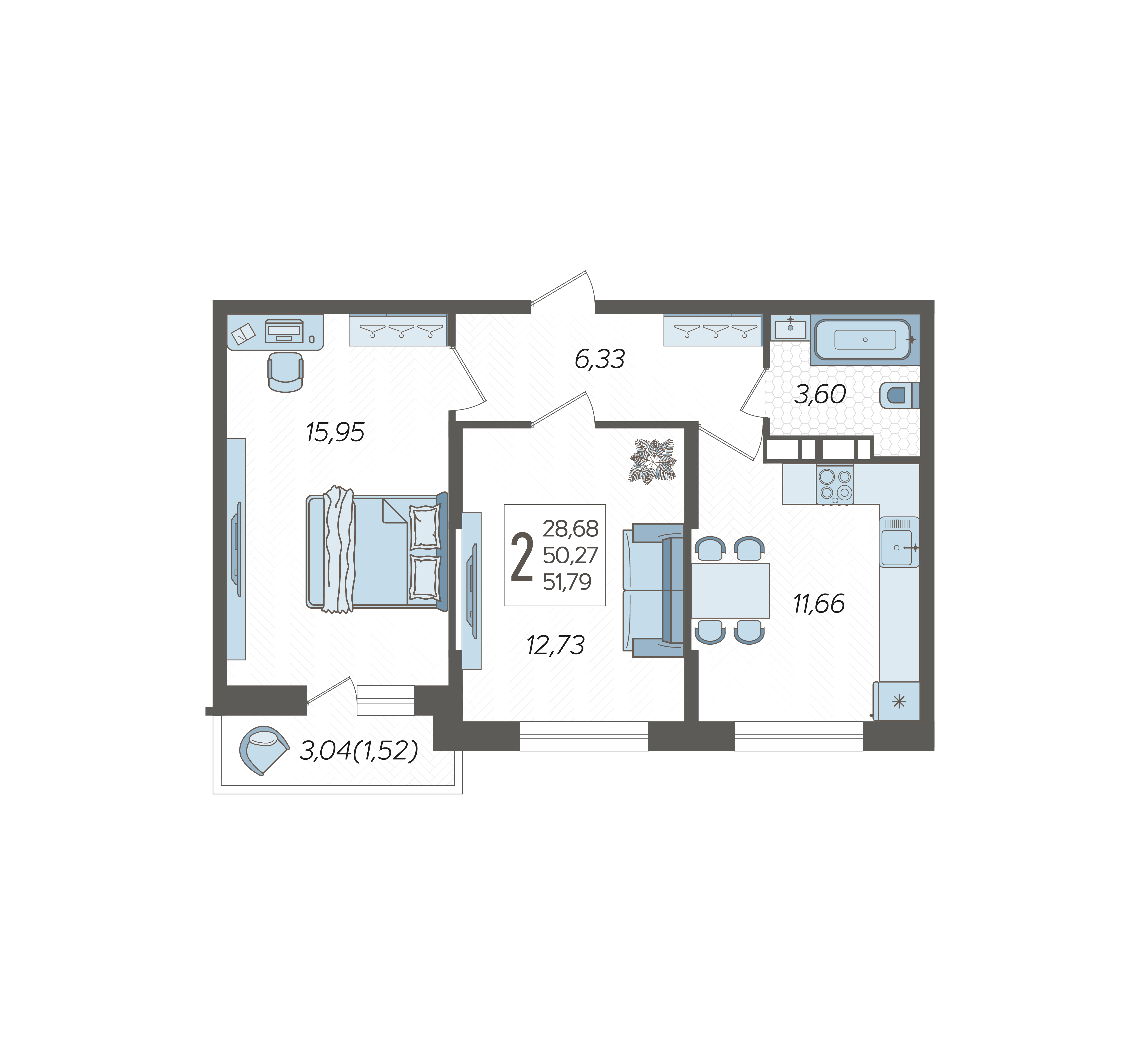 Планировка: 2-комн. квартира 51,1 м²