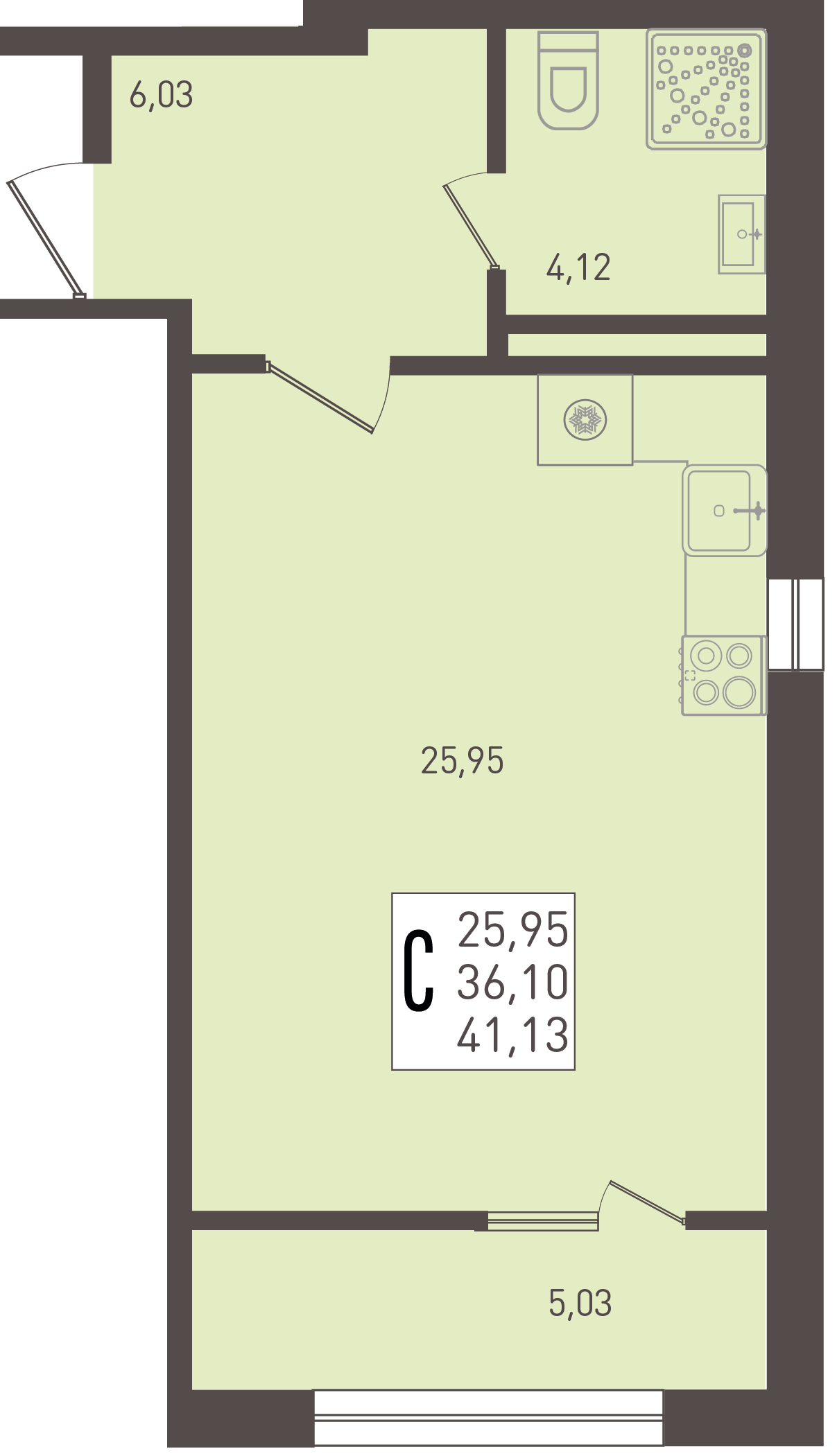 Планировка Студия 41,13 м²