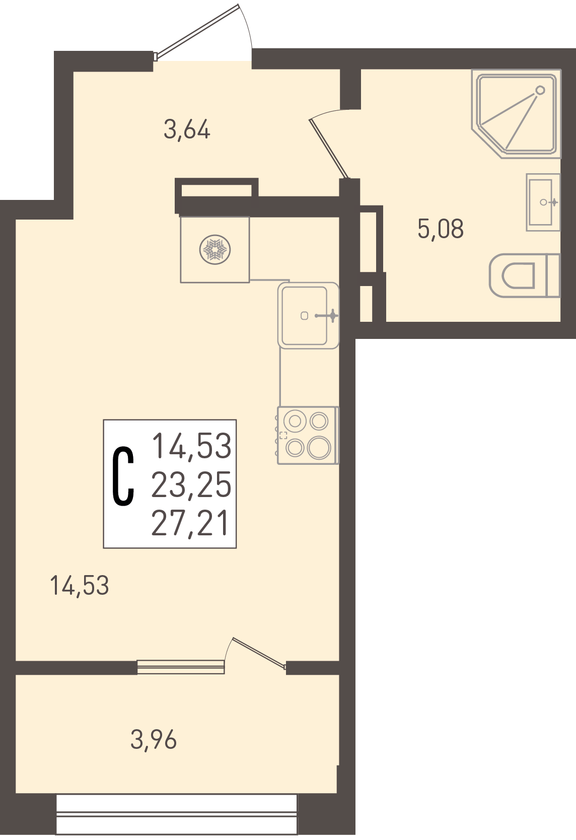 Планировка Студия 27,21 м²
