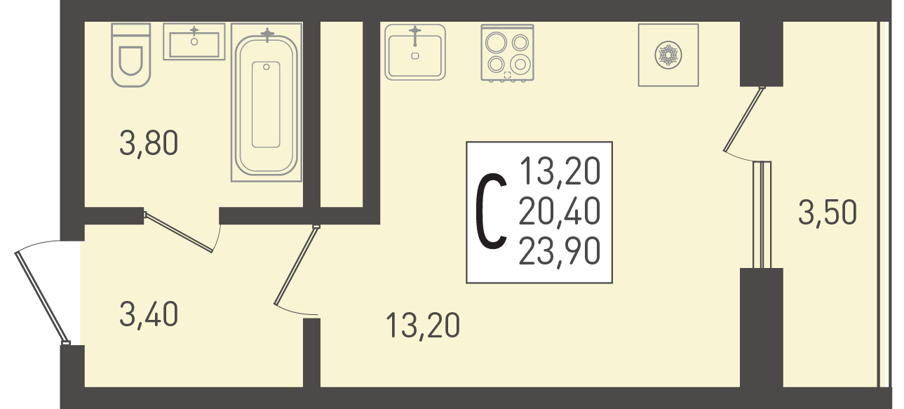 Планировка Студия 23,9 м²