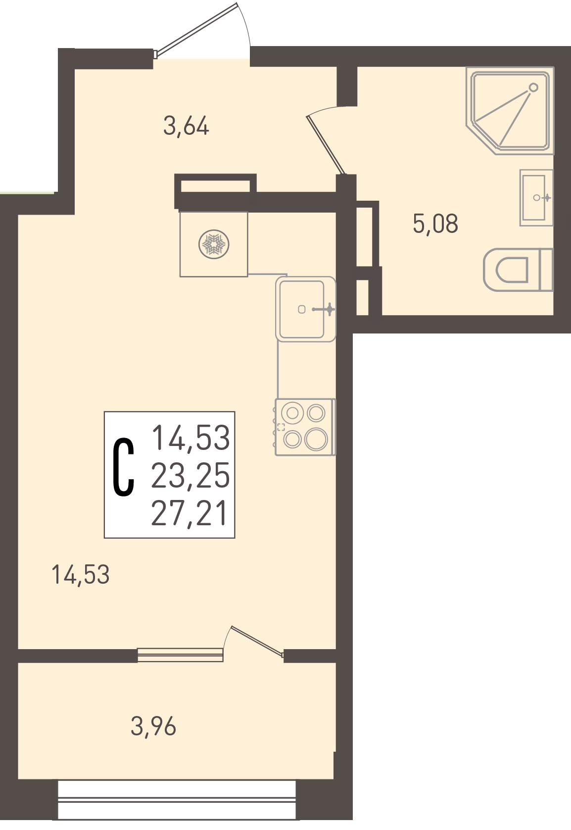 Планировка Студия 27,21 м²
