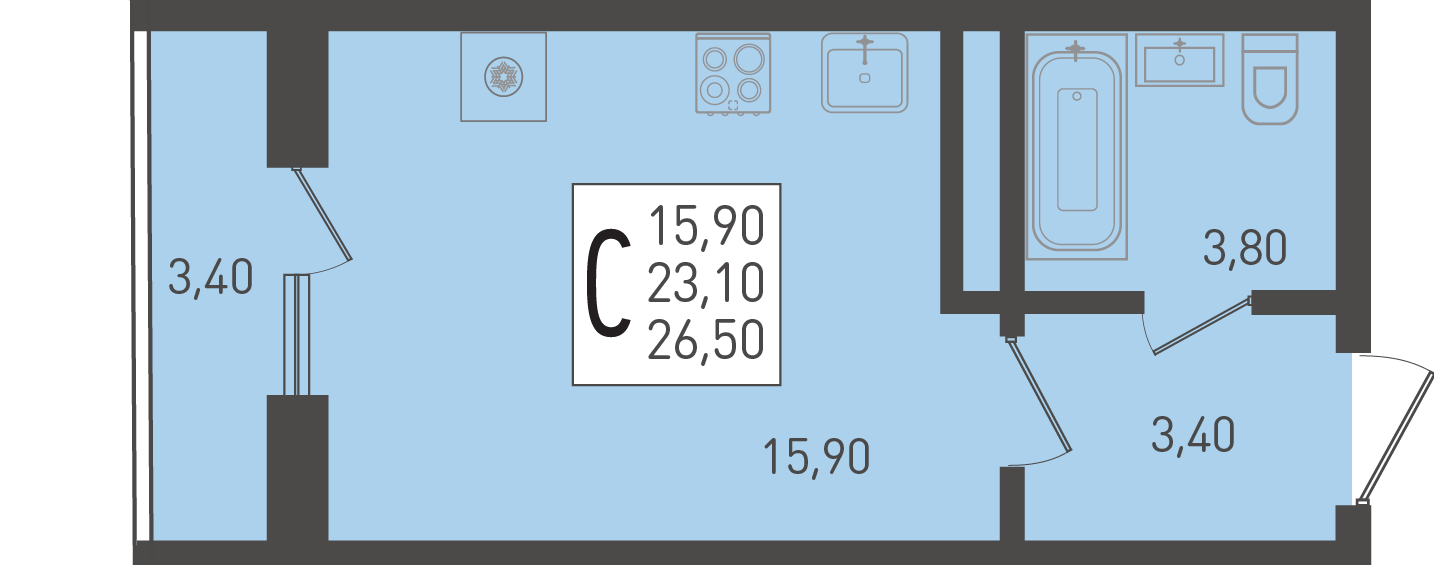Планировка Студия 26,5 м²