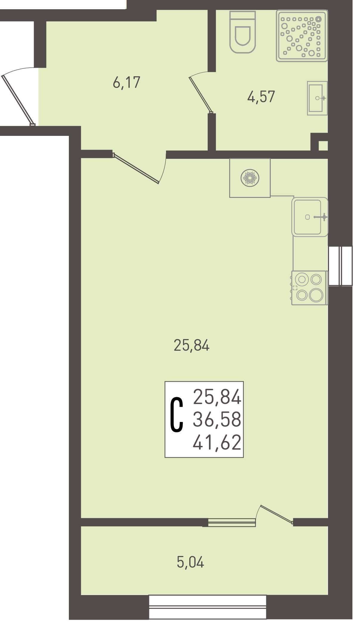Планировка: Студия 41,6 м²