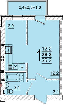 Планировка: Студия 25,9 м²