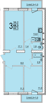 Планировка 3-комнатная 68,3 м²