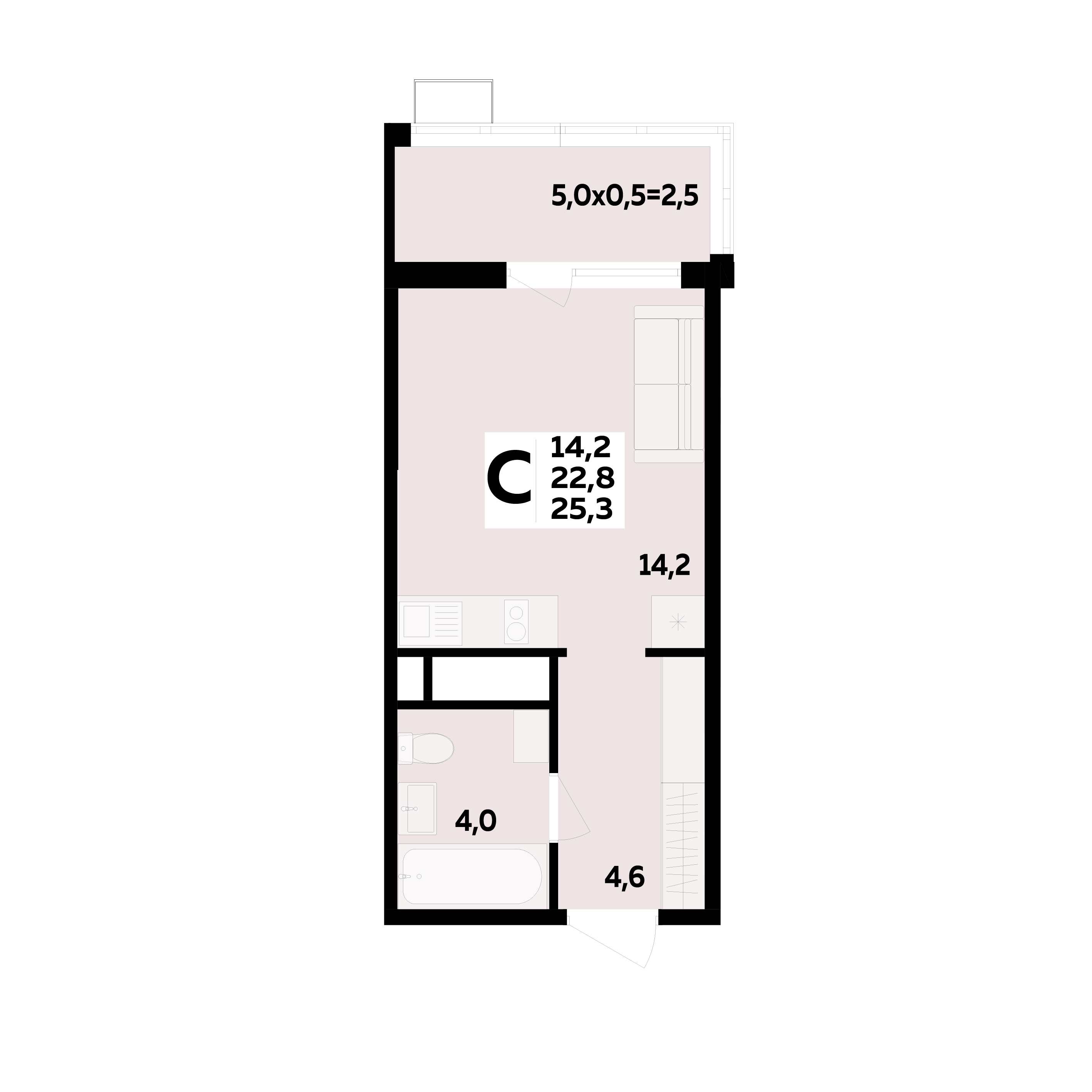 Планировка Студия 25,3 м²