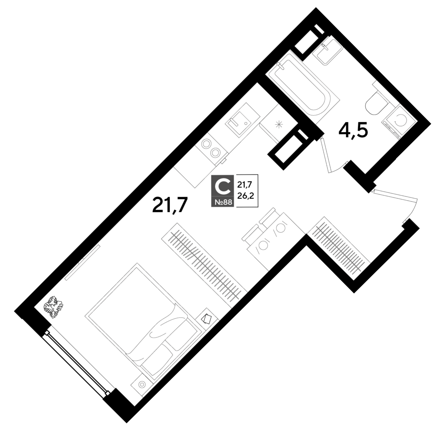Планировка Студия 26,2 м²
