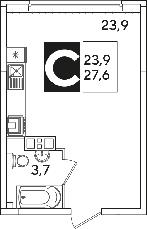 Планировка Студия 28 м²