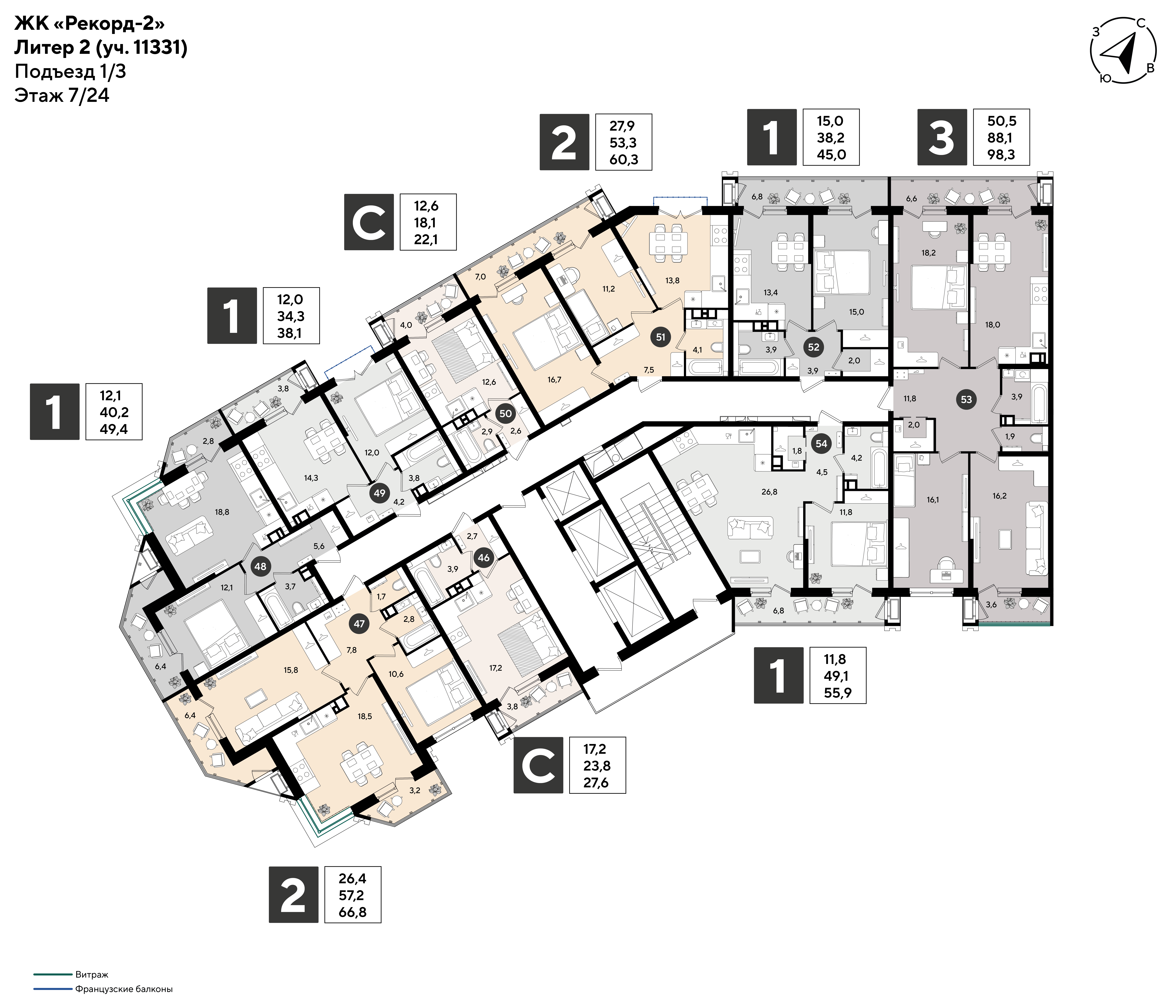 План 7 этажа, Литер 2, подъезд 1