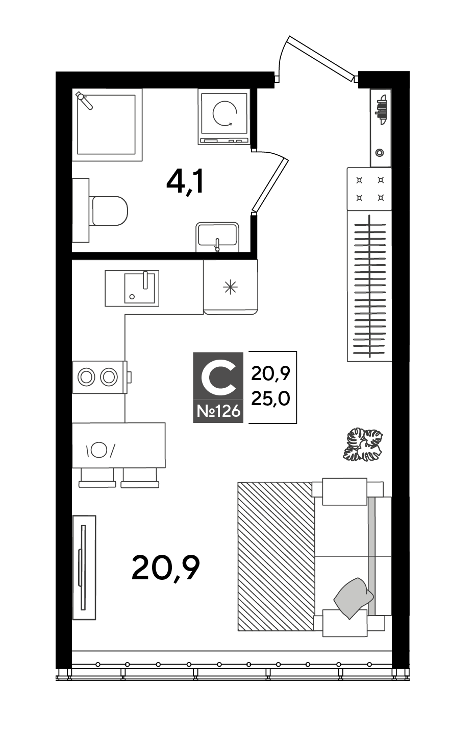 Планировка Студия 25 м²