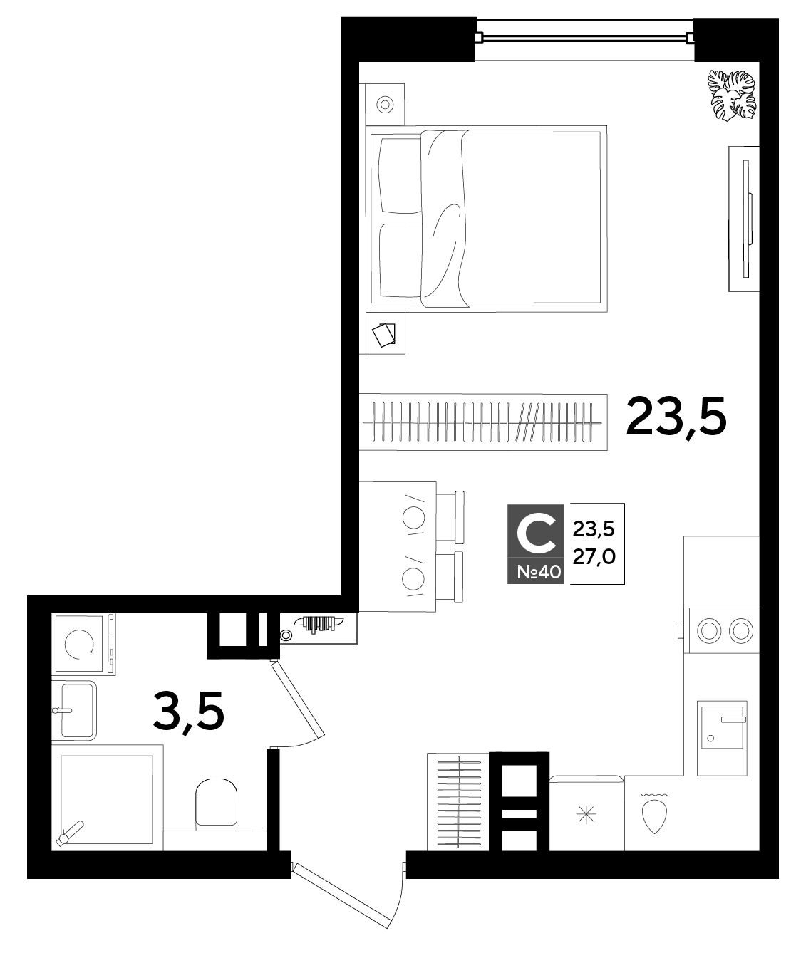Планировка Студия 27 м²