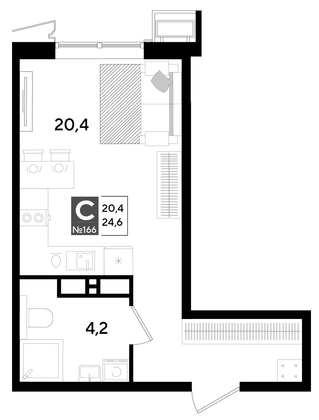 Планировка: Студия 24,6 м²