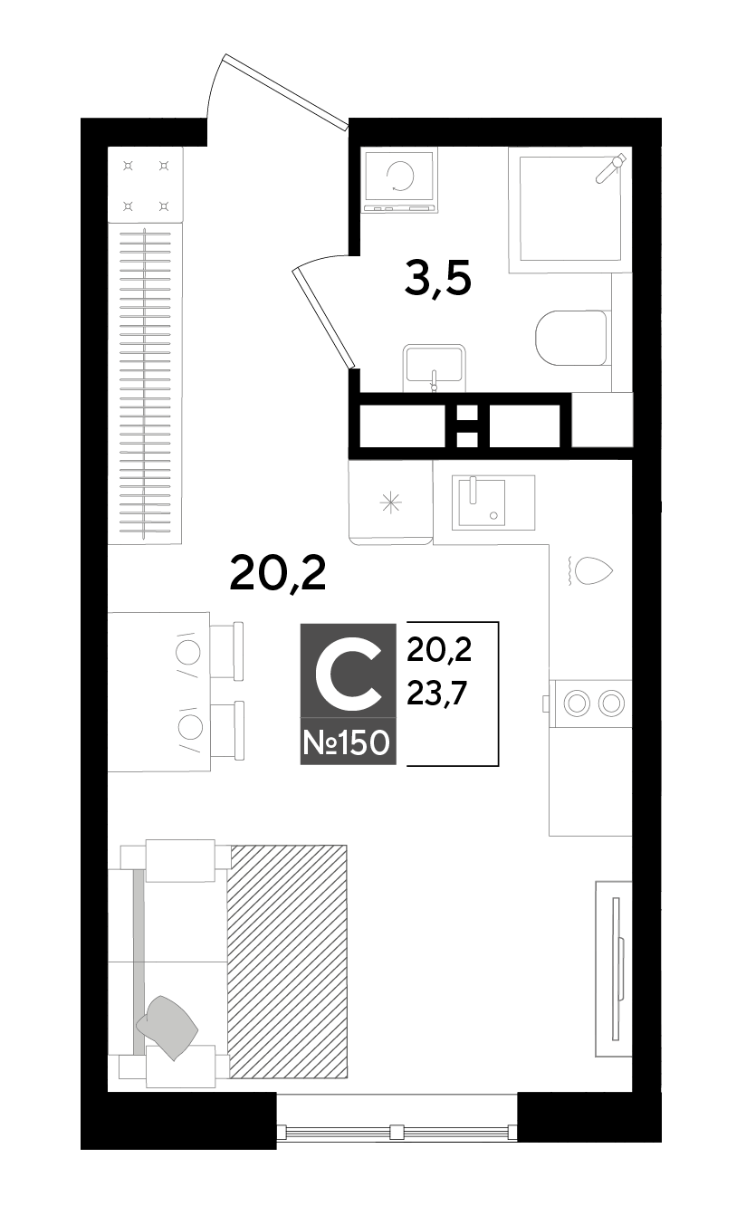 Планировка: Студия 23,7 м²