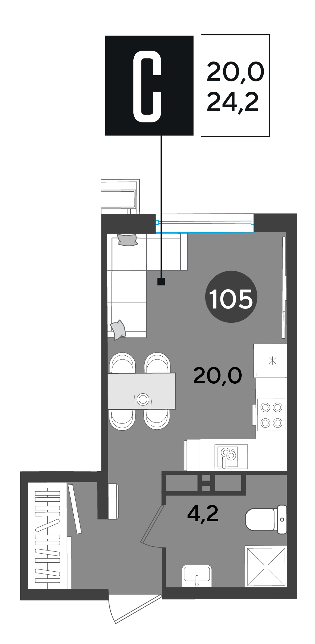 Планировка: Студия 24,2 м²