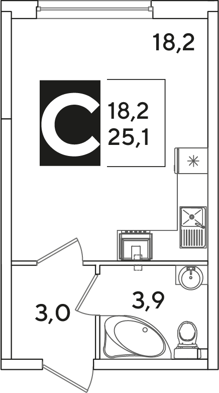 Планировка: Студия 25,1 м²