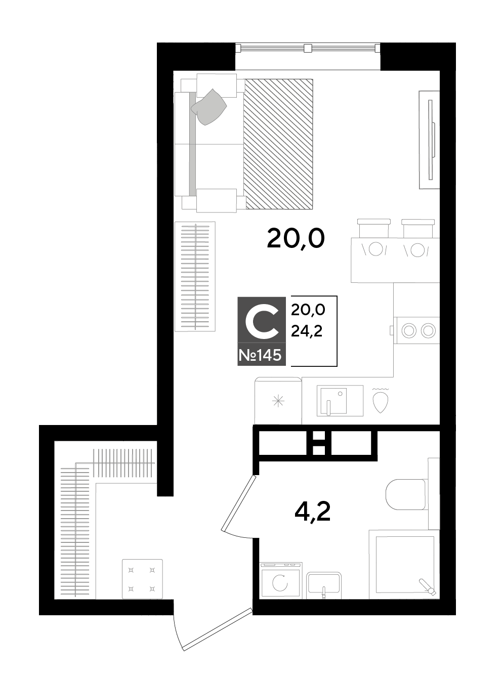 Планировка: Студия 24,2 м²