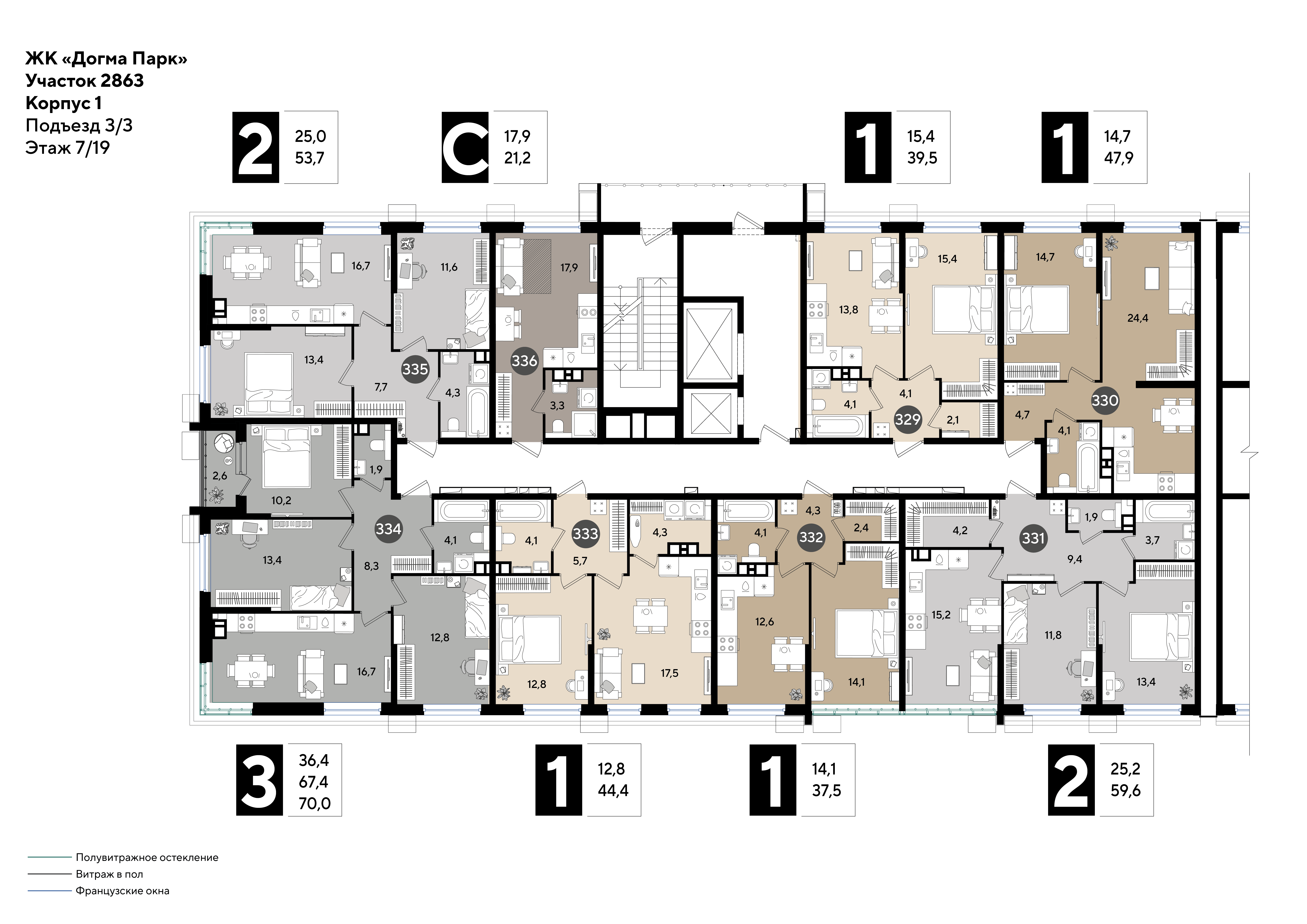 План 7 этажа, Литер 14, подъезд 3
