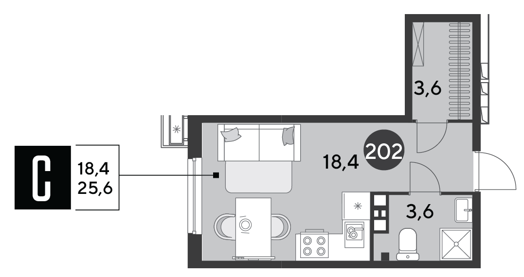Планировка: Студия 25,6 м²