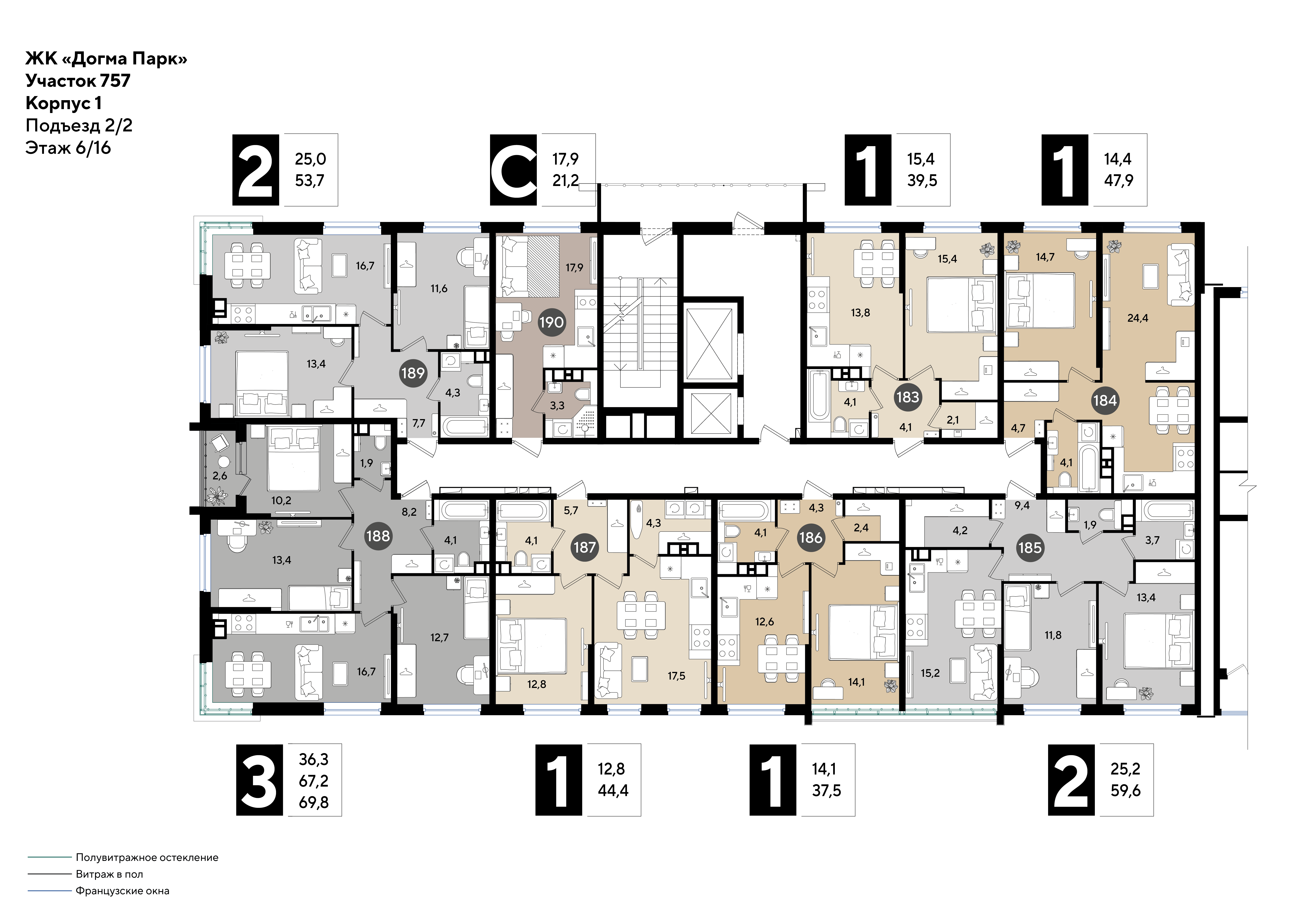 План 6 этажа, Литер 21, подъезд 2