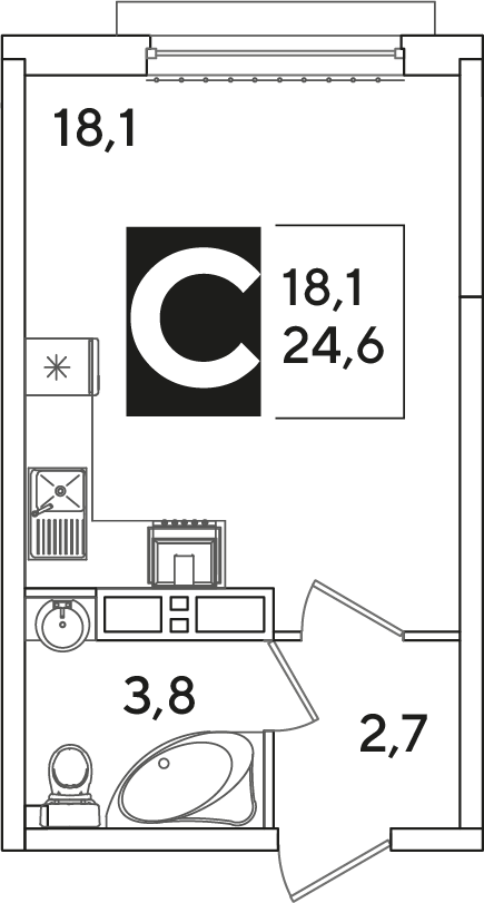 Планировка: Студия 24,6 м²