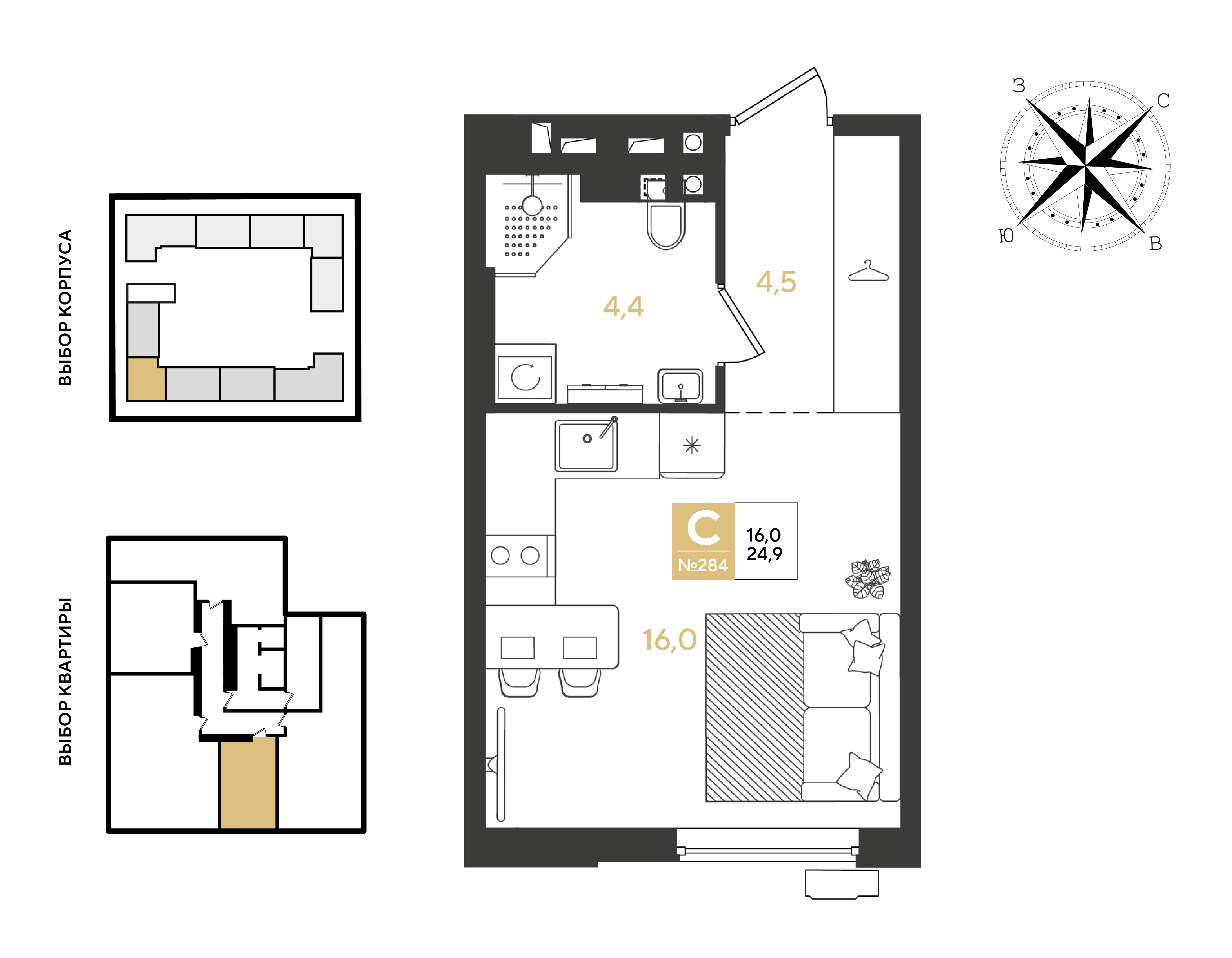 Планировка: Студия 24,9 м²