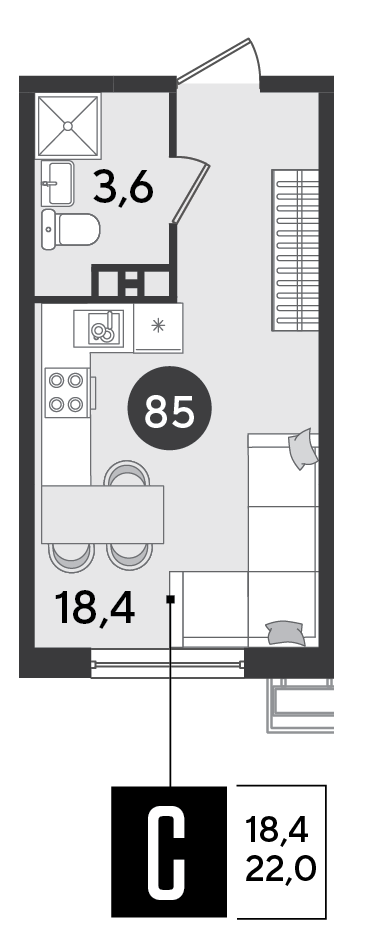 Планировка Студия 22 м²