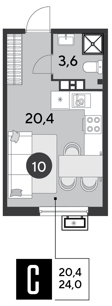 Планировка Студия 24 м²