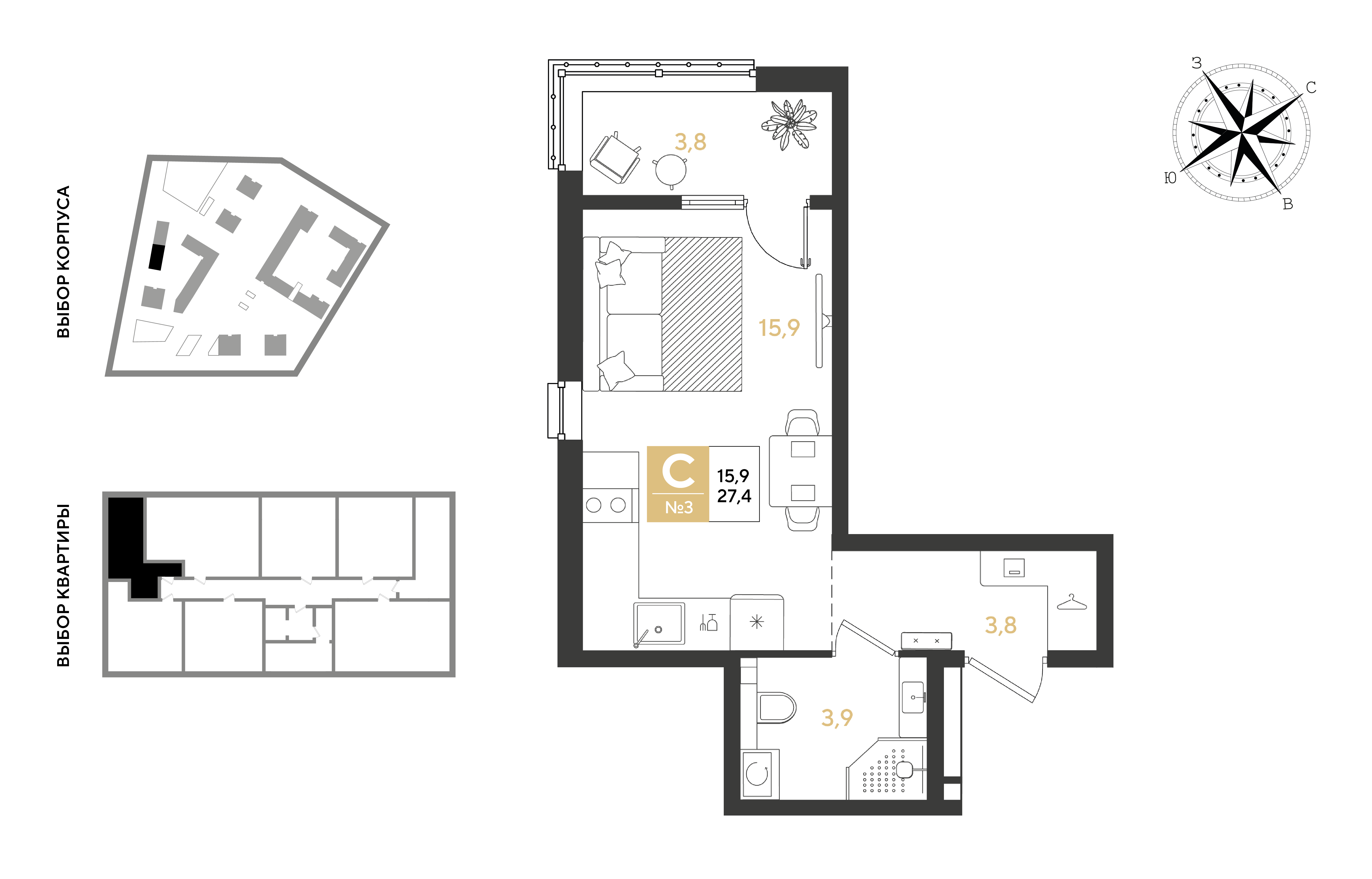 Планировка: Студия 27,4 м²
