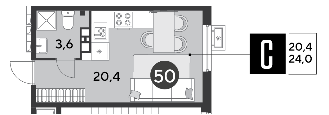 Планировка: Студия 24 м²