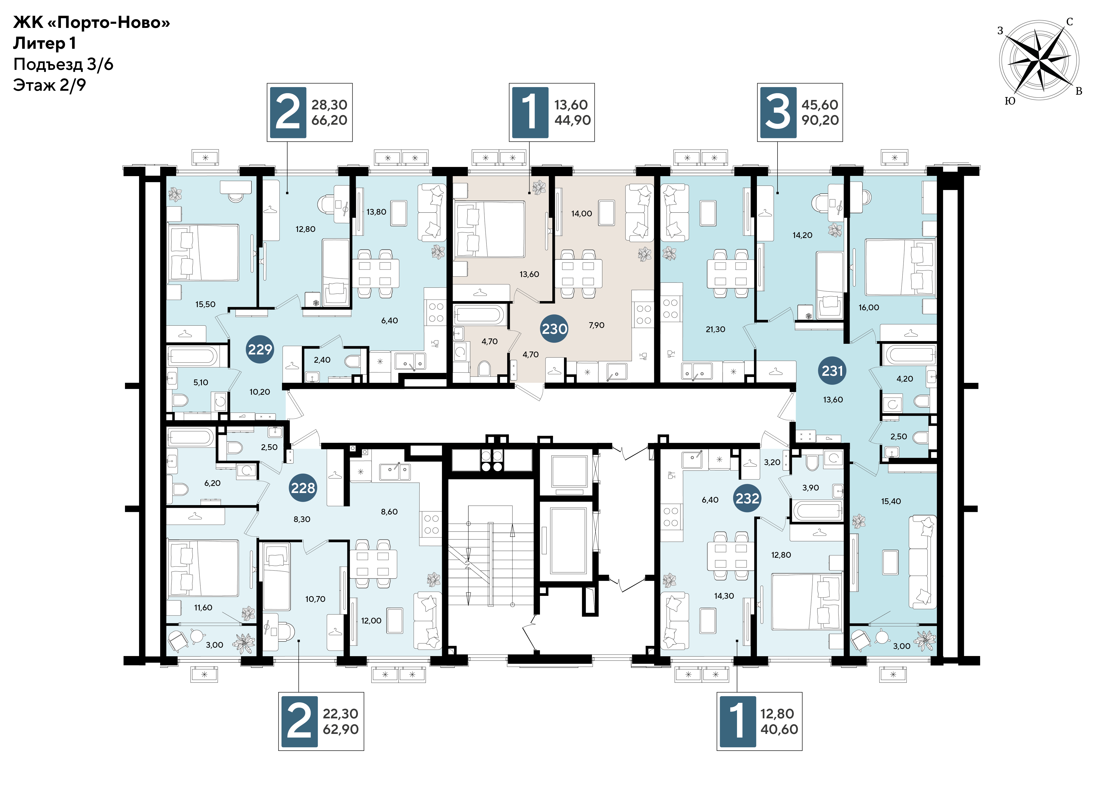 План 2 этажа, Литер 1  (предчистовая), подъезд 3