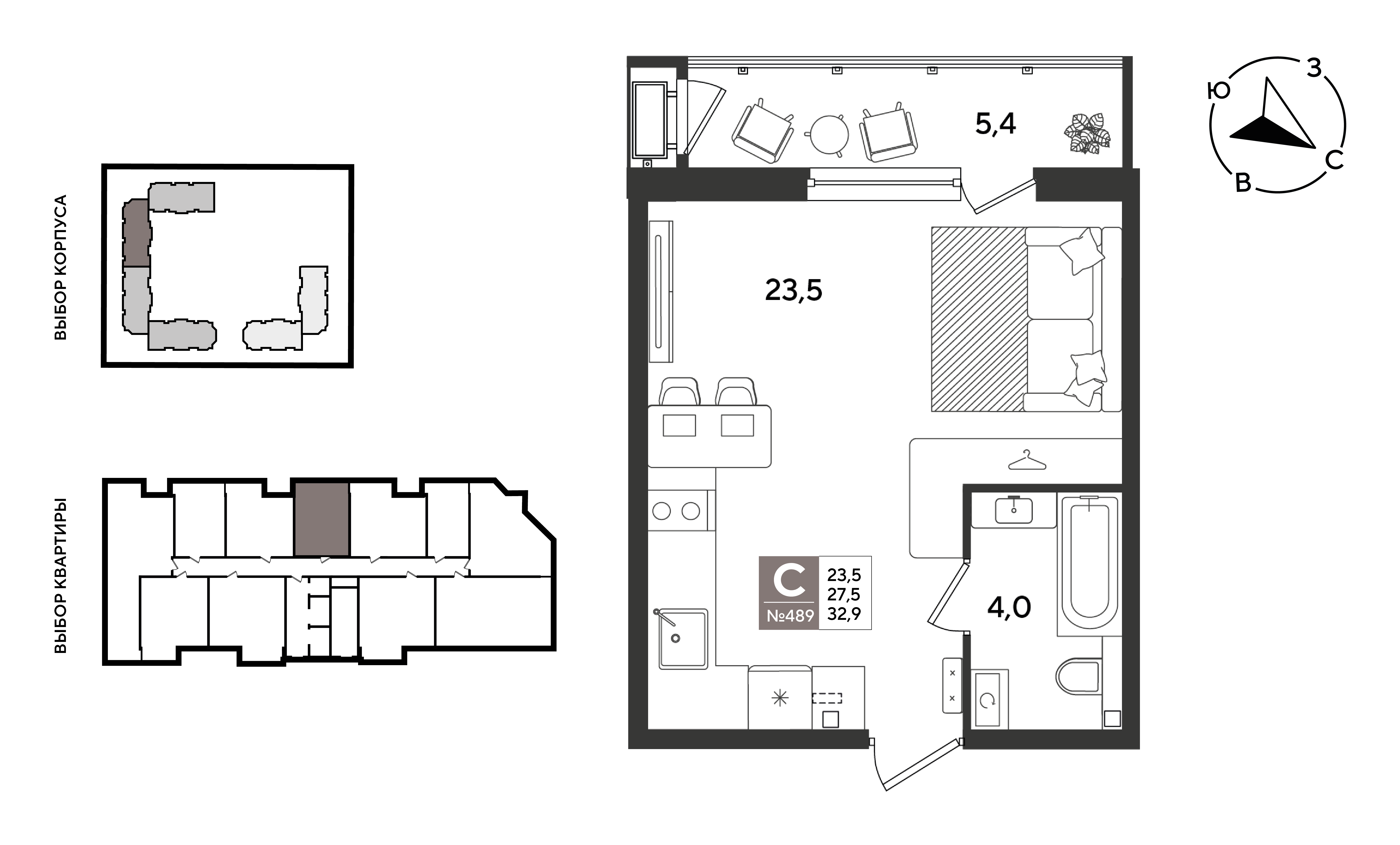 Планировка: Студия 32,9 м²