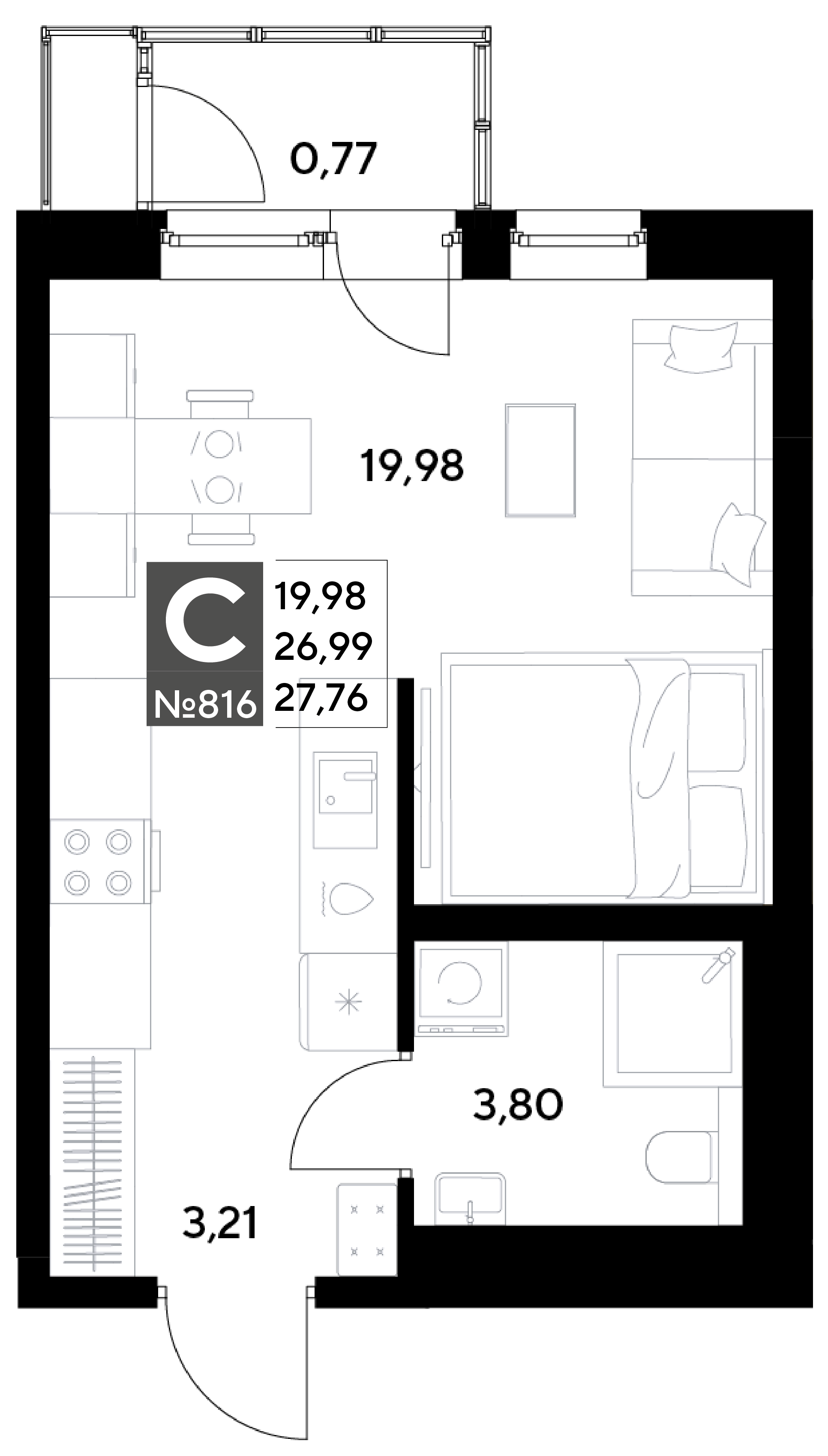 Планировка Студия 27,76 м²