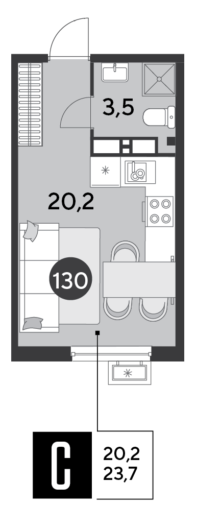 Планировка: Студия 23,7 м²