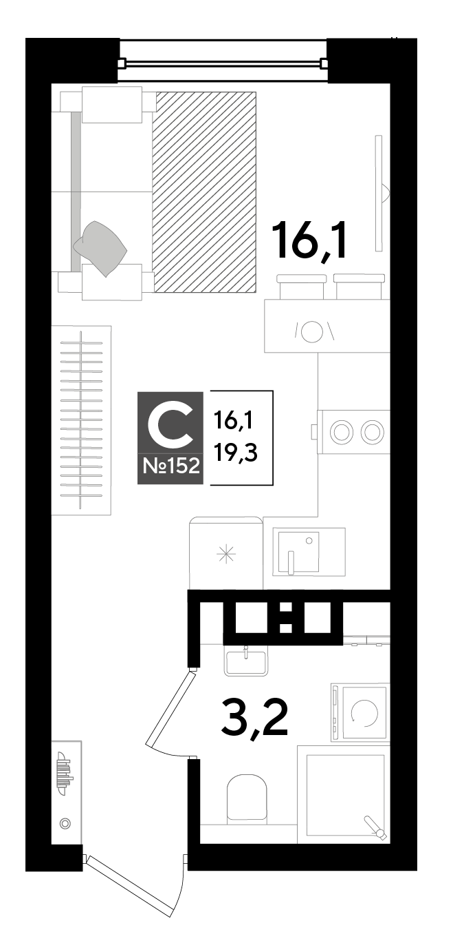 Планировка Студия 19,3 м²