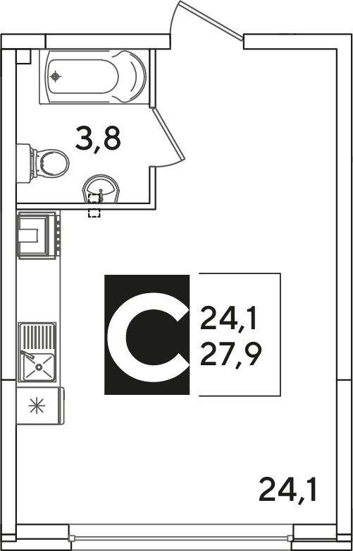 Планировка: Студия 27,9 м²