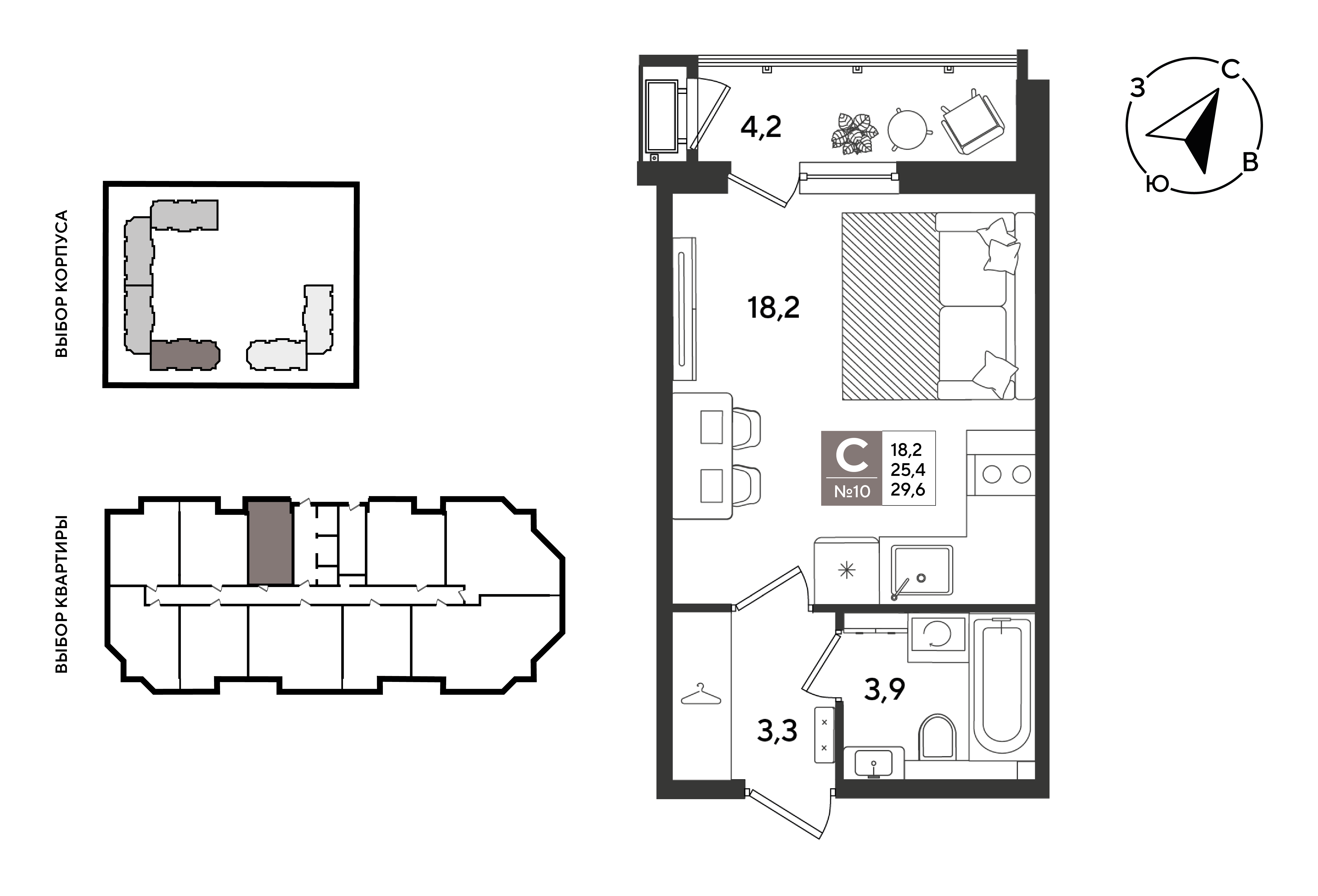 Планировка: Студия 29,6 м²