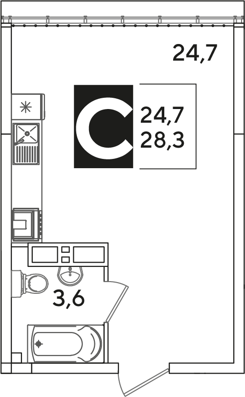 Планировка Студия 28,3 м²