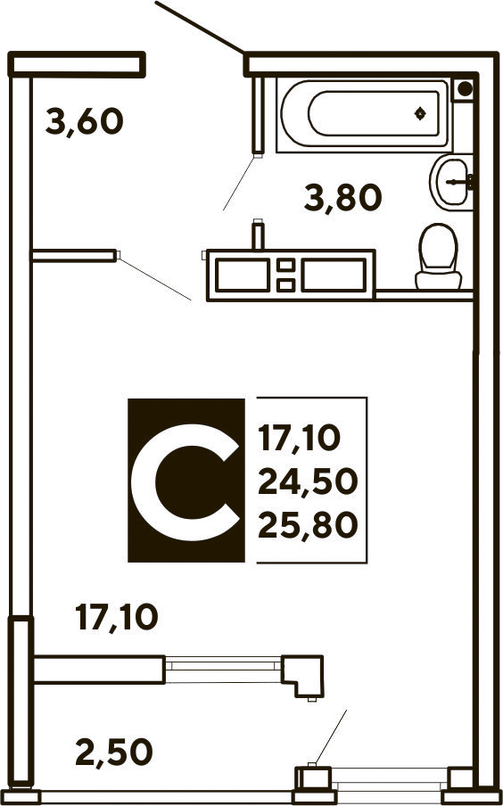 Планировка Студия 25,85 м²