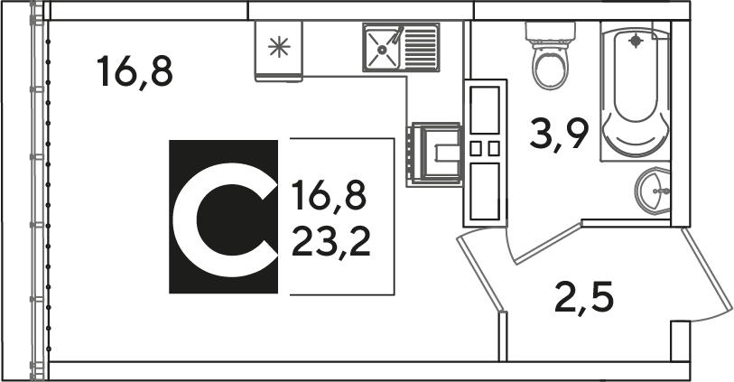 Планировка: Студия 23,2 м²